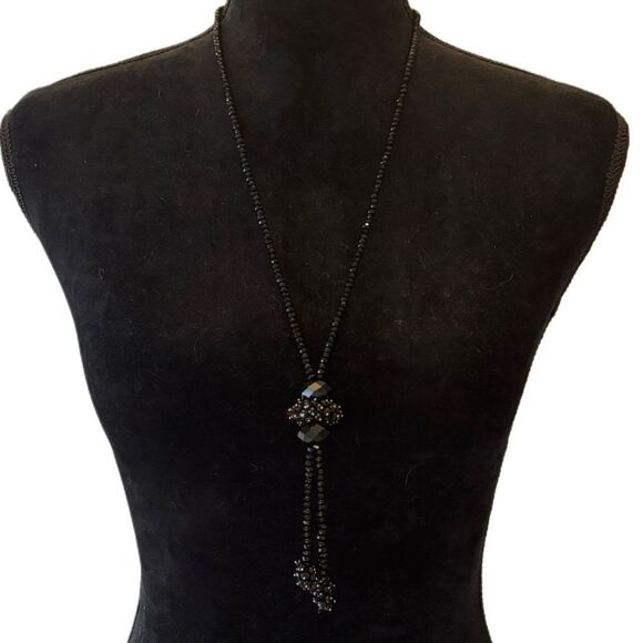 Vintage Austrian Crystal flapper necklace w black crystals - Picture 2 of 12